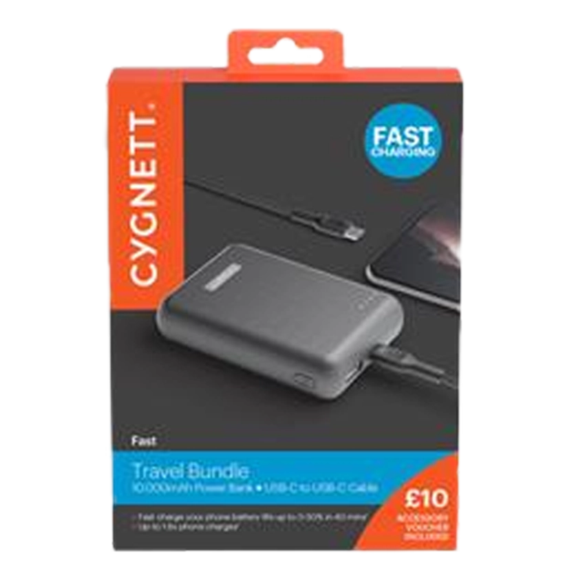 Cygnett Fast Charging Reisepaket 10000mAh Power Bank USB-C auf Lightning Kabel Schwarz