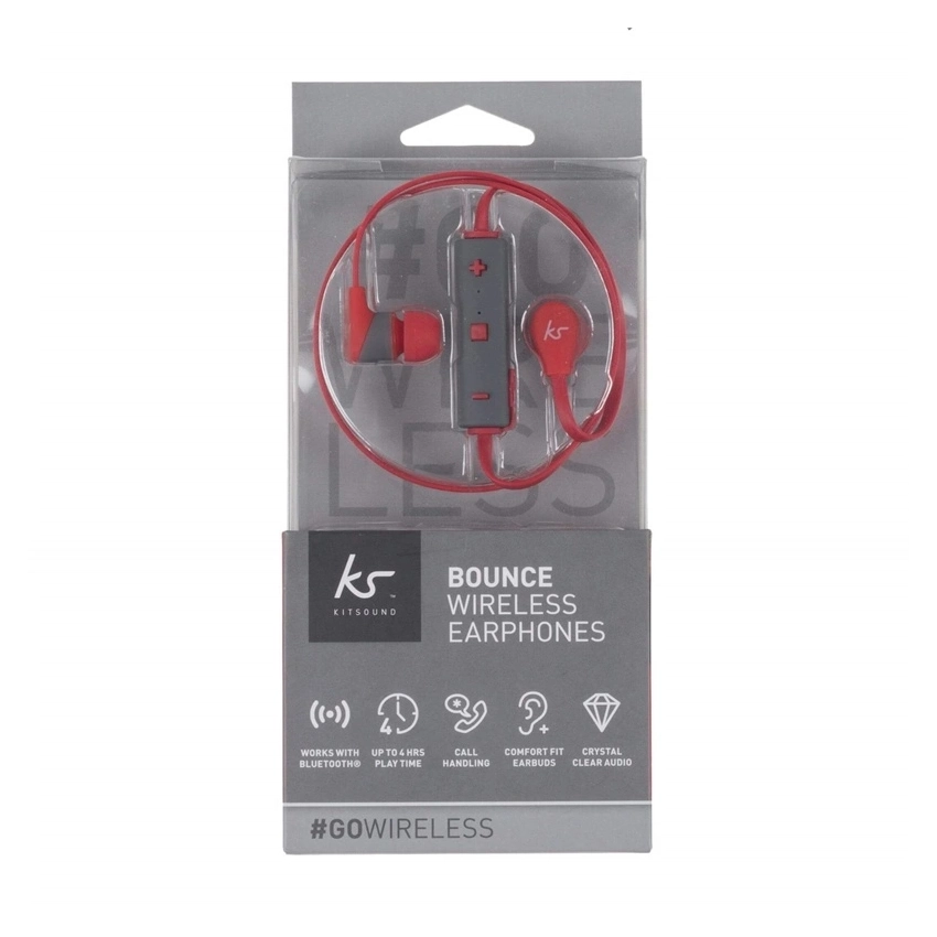 Kitsound Bounce Bluetooth-In-Ear-Kopfhörer, kabellos, Rot 